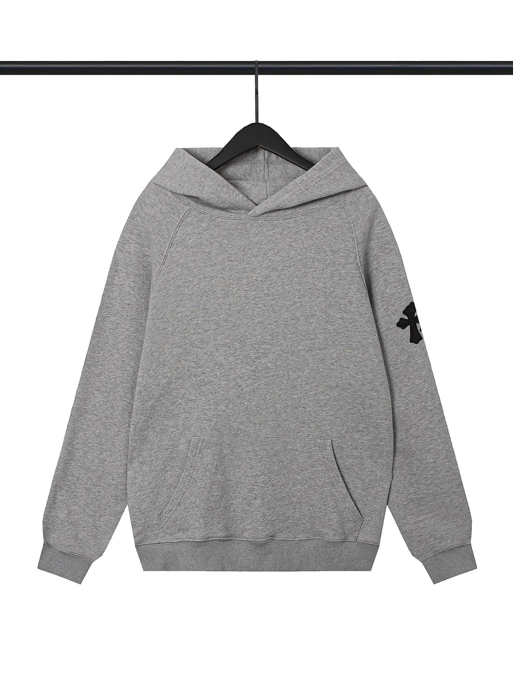 Chrome Hearts Grey Hoodie with Black Sleeve Cross